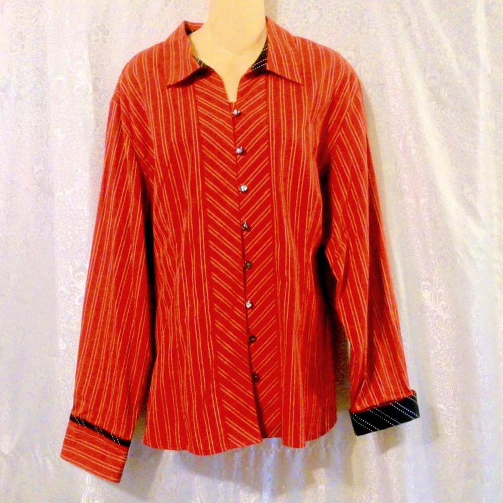 Van Heusen Women's Striped Long Sleeve Button Down  Blouse Shirt Size XXL *